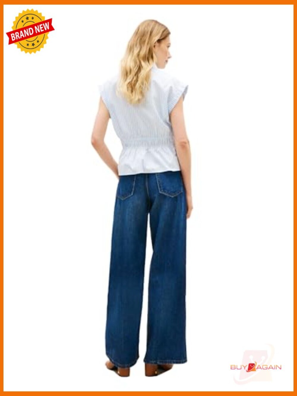 Sleeveless Cotton Button Down Shirt Smocked Waist Peplum Top - Picture 4 of 6